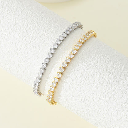 Women's tennis chain 5mm three-prong heart-shaped men's tennis bracelet hip-hop single row chain jewelry batch